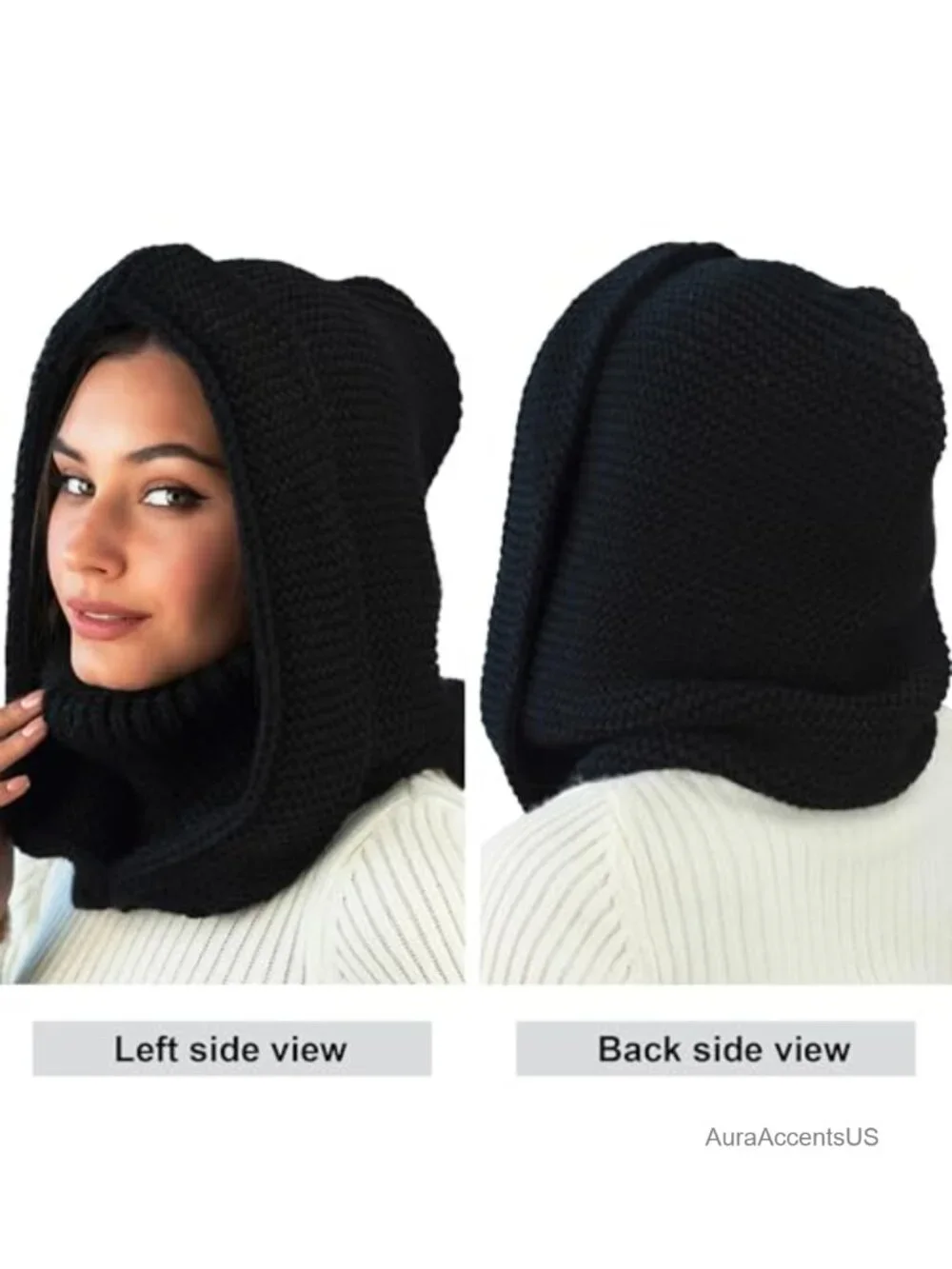 Wool Balaclava Hood with Neck Gaiter Women Knit Hat Scarf Combo One Size